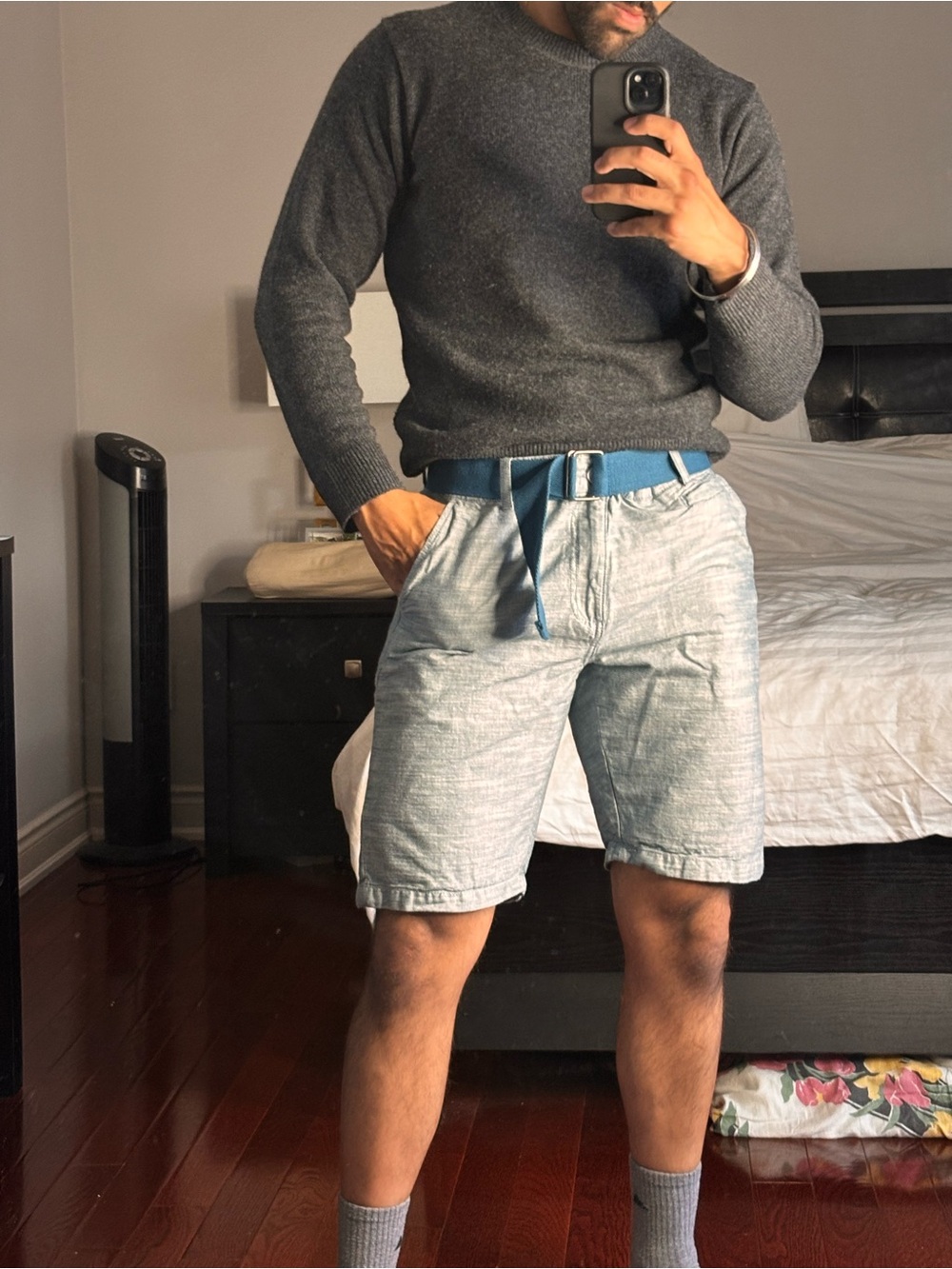 Guess Men's Light Blue Flat-Front Shorts